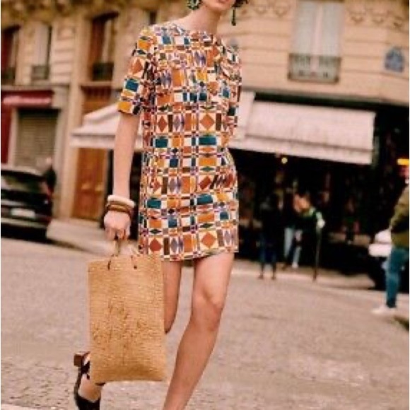 Sezane Dresses & Skirts - Sézane NEW Colorful Geometric Mini Lulu Dress Size 40 Linen Cotton Blend